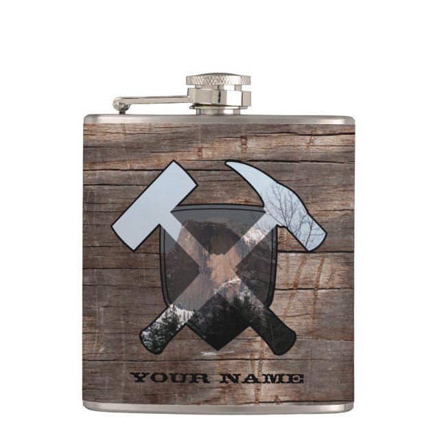 Geologist's Rock Hammer Shield- Half Dome Hip Flask (Front)