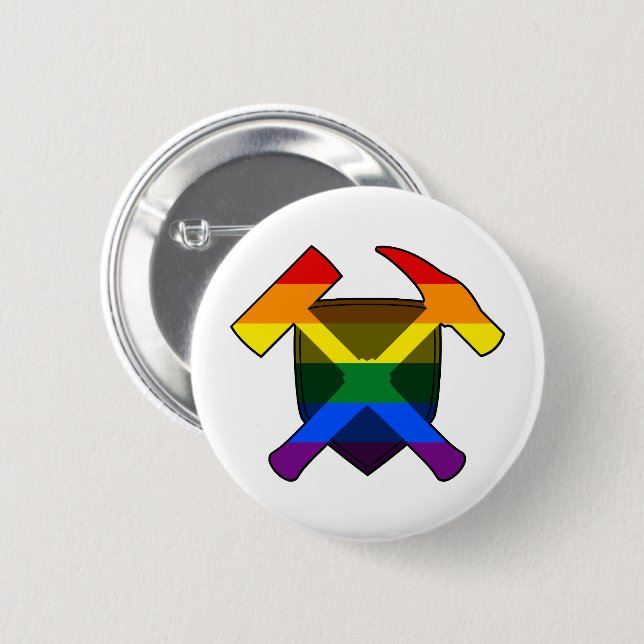 Geologist's Rock Hammer Shield- LGBT Rainbow Flag 6 Cm Round Badge (Front & Back)