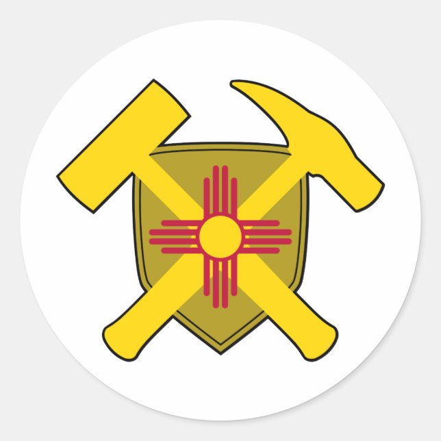 Geologist's Rock Hammer Shield- New Mexico Flag Classic Round Sticker (Front)