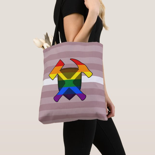 Geologist's Rock Hammer with LGBT Pride Flag Logo Tote Bag (Close Up)