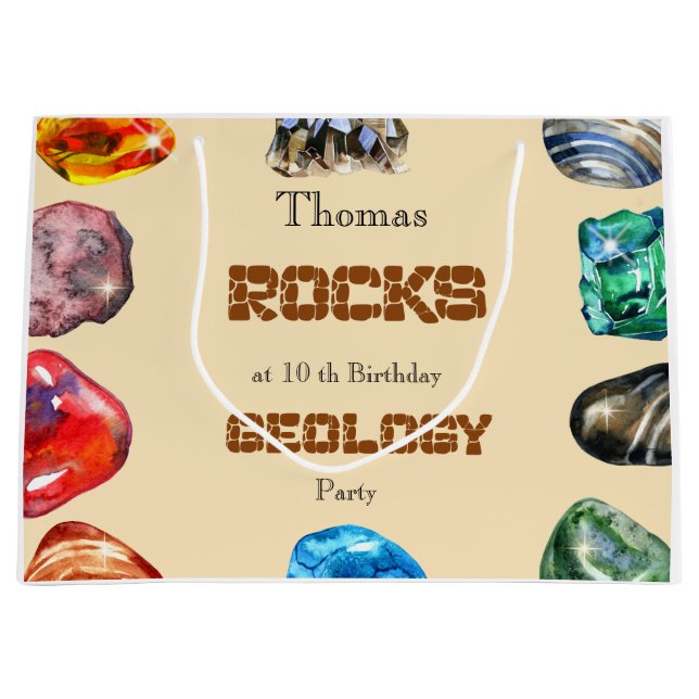 Geology birthday party rocks gemstone large gift bag (Front)