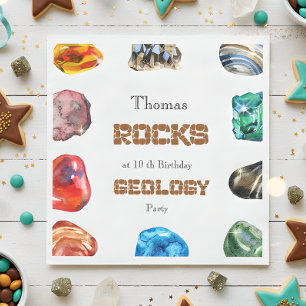 Geology birthday party rocks gemstone napkin