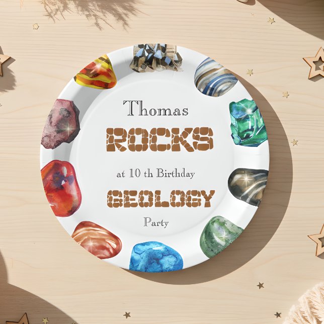 Geology birthday party rocks gemstone paper plate (Creator Uploaded)
