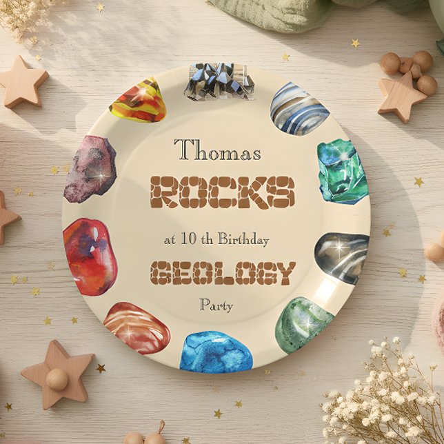 Geology birthday party rocks gemstone paper plate (Creator Uploaded)