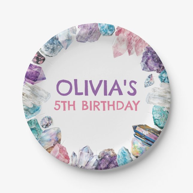 Geology Girl Birthday Rocks Dig Party Paper Plate (Front)