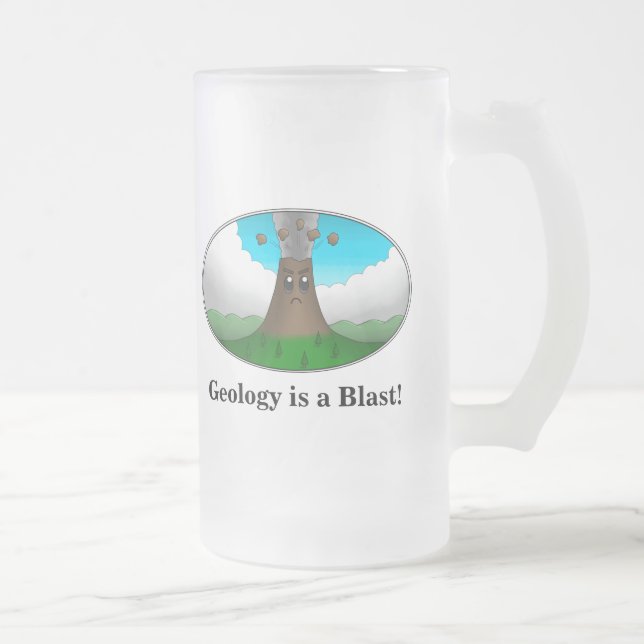 Geology is a Blast! Cartoon Volcano Frosted Glass Beer Mug (Right)