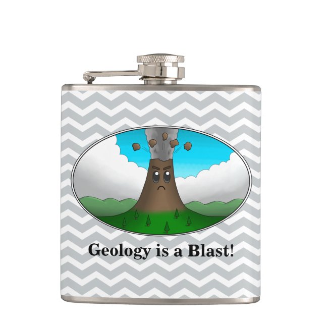 Geology is a Blast! Cartoon Volcano Hip Flask (Front)