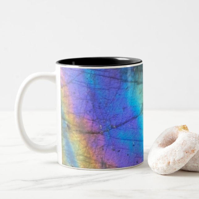 Geology Labradorite Stone Colourful Crystal Patter Two-Tone Coffee Mug (With Donut)