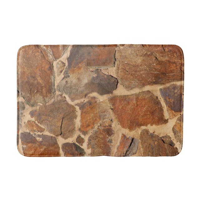 Geology Stone Wall Structure Golden Orange Bath Mat (Front)