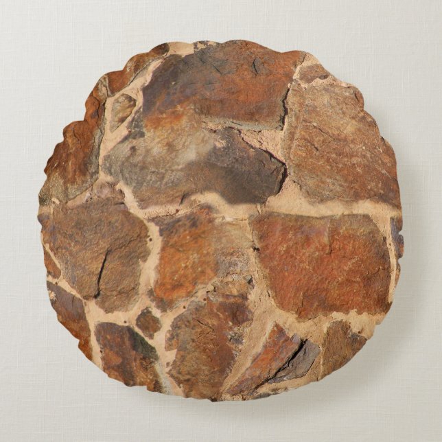 Geology Stone Wall Structure Photo Warm Golden Round Cushion (Front)
