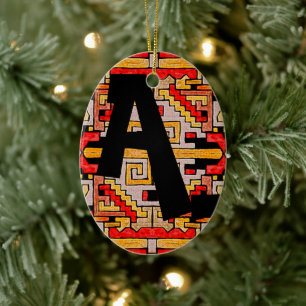 Geomethric Tribal/Ethnic Pattern & Initials Ceramic Tree Decoration