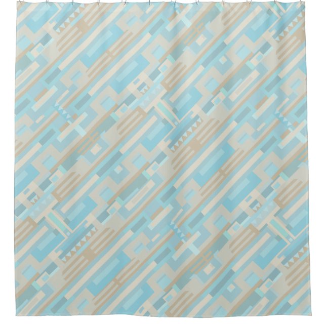 Geometic shapes blue brown shower curtain (Front)