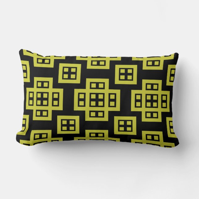 Geometric 030614 - Banana Yellow on Black Lumbar Cushion (Front)