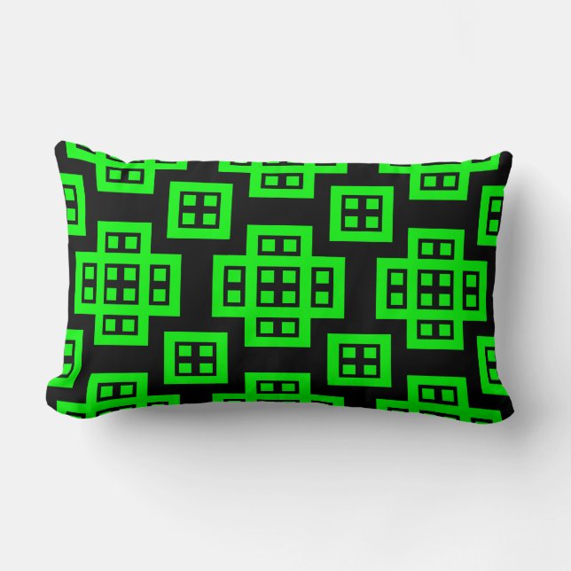 Geometric 030614 - Green on Black Lumbar Cushion (Front)