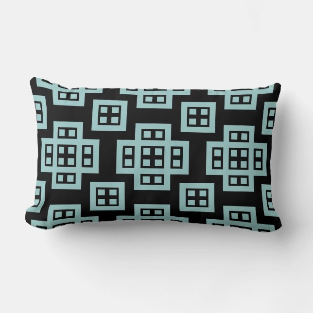 Geometric 030614 - Light Blue Green on Black Lumbar Cushion (Front)