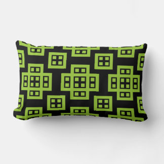 Geometric 030614 - Martian Green on Black Lumbar Cushion