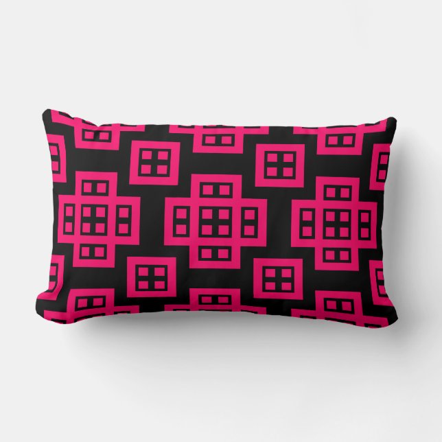 Geometric 030614 - Neon Red on Black Lumbar Cushion (Front)