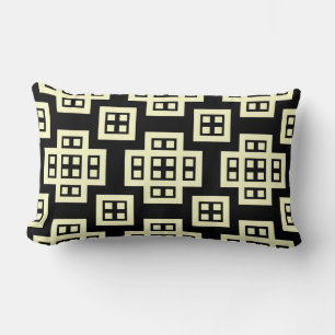 Geometric 030614 - Pale Yellow on Black Lumbar Cushion