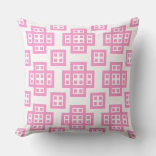 Geometric 030614 - Pink on White Cushion