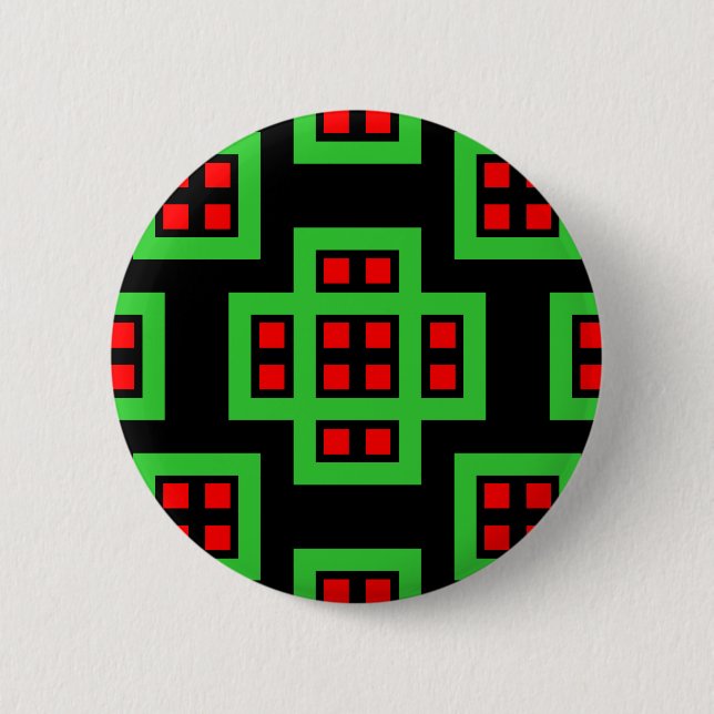 Geometric 030614 - Red and Green on Black 6 Cm Round Badge (Front)
