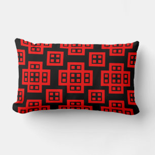 Geometric 030614 - Red on Black Lumbar Cushion