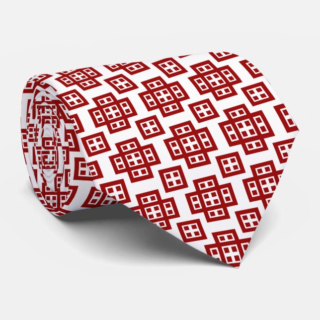 Geometric 030614 - Ruby Red on White Tie (Rolled)
