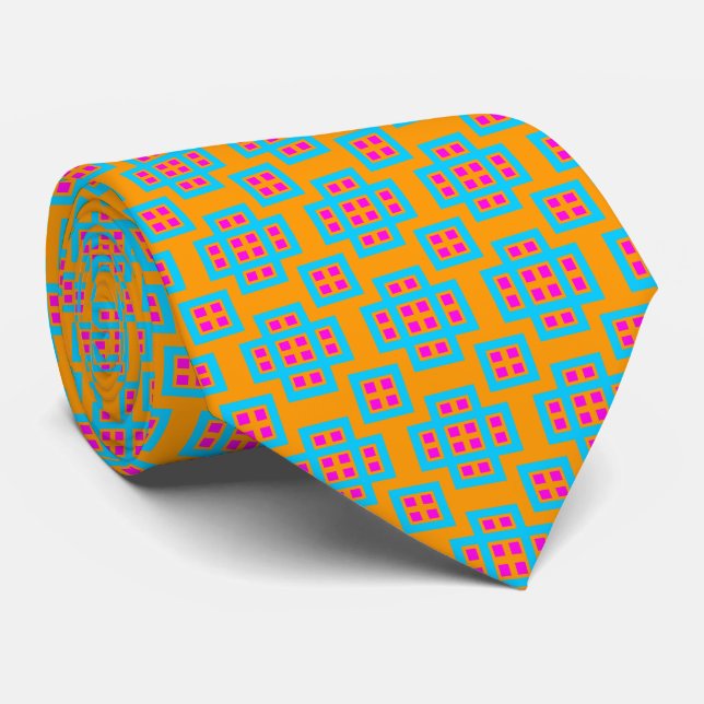 Geometric 030614 - Sky Blue and Magenta on Orange Tie (Rolled)