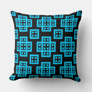 Geometric 030614 - Sky Blue on Black Cushion