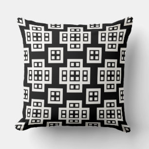 Geometric 030614 - White on Black Cushion