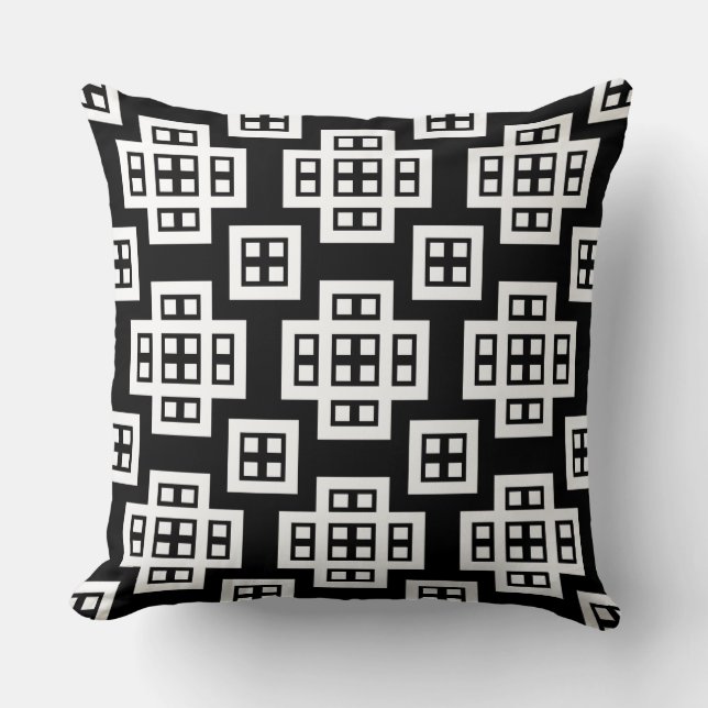 Geometric 030614 - White on Black Cushion (Front)