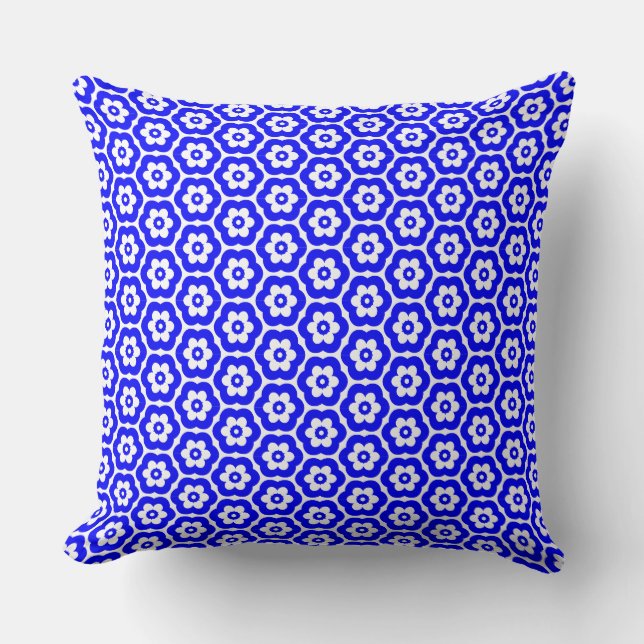 Geometric 280514 (03) - Blue on White Cushion (Front)