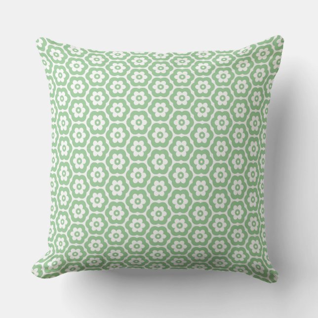 Geometric 280514 (03) - Faded Green on White Cushion (Front)