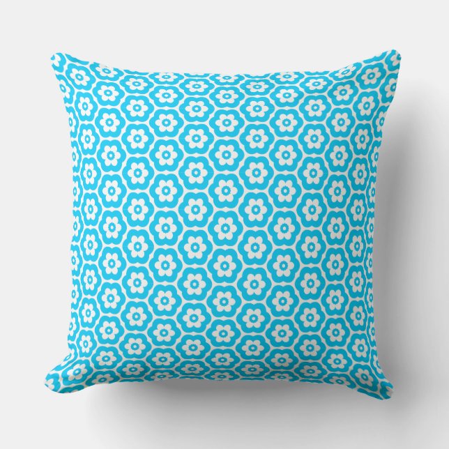 Geometric 280514 (03) - Sky Blue on White Cushion (Front)