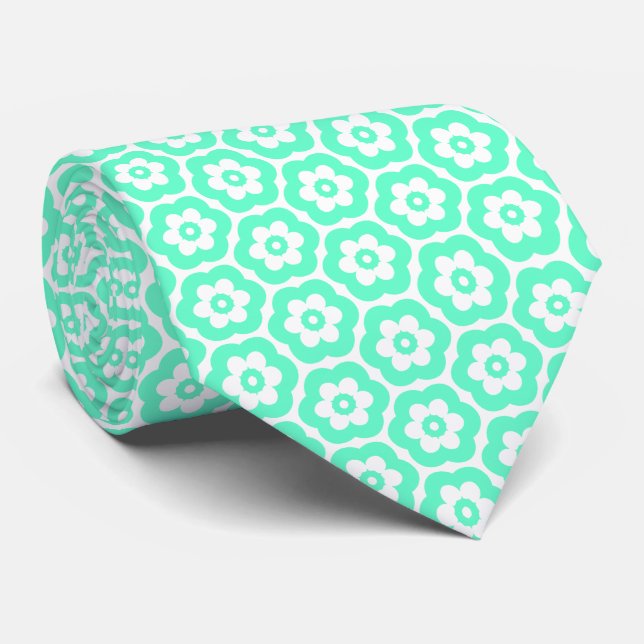 Geometric 280514 (03) - Turquoise on White Tie (Rolled)