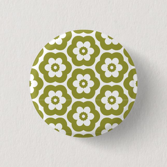 Geometric 290514 (3) - Olive on White 3 Cm Round Badge (Front)