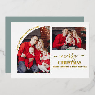 Geometric 2 Photo Modern Minimalist Christmas Blue