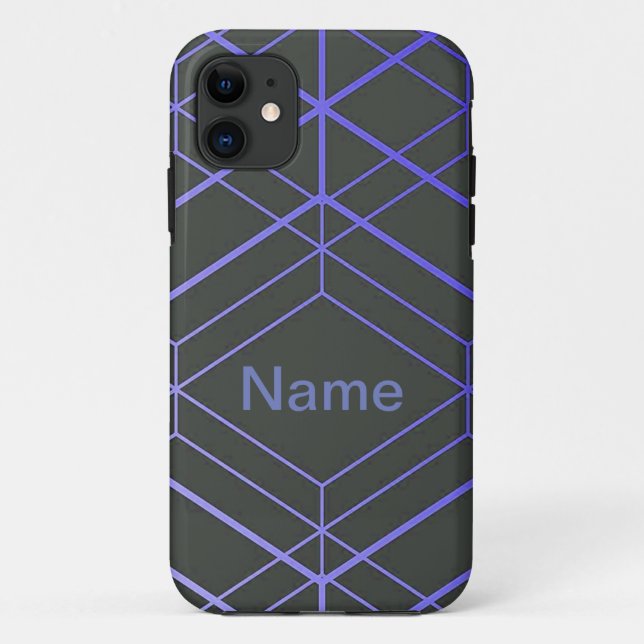 Geometric 3D Box Personalised Name Black and Blue Case-Mate iPhone Case (Back)