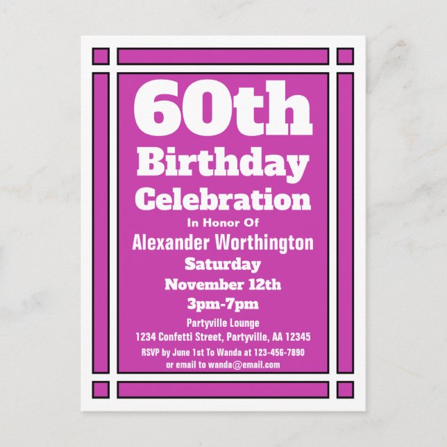 Geometric 60th Purple Birthday Invitation Postcard (Front)