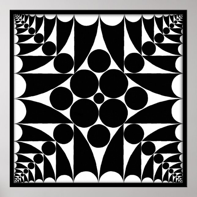Geometric 9 Black & White Poster (Front)