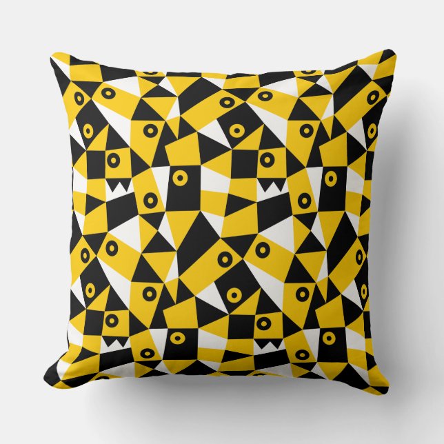 Geometric Abstract 030919 - Amber, Black and White Cushion (Front)