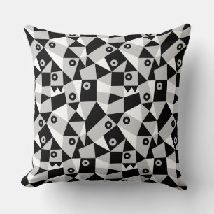 Geometric Abstract 030919 - Grey, Black and White Cushion