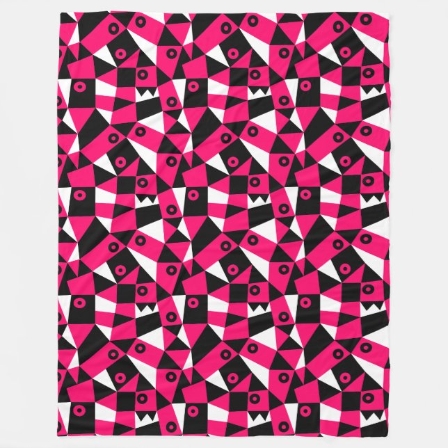 Geometric Abstract 030919 - Neon Red Fleece Blanket (Front)