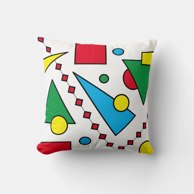 [Geometric Abstract #1] Bold Primary Colours Shape Cushion (Front)