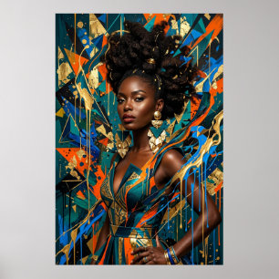 Geometric Abstract Afrofuturism Black Fashion Quee Poster