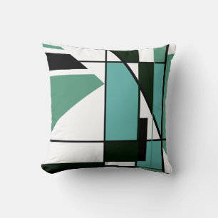 Geometric Abstract Art Mosaic in Green White Black Cushion