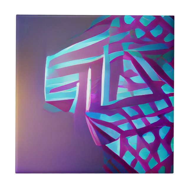 Geometric abstract art purple lavender aquamarine  tile (Front)