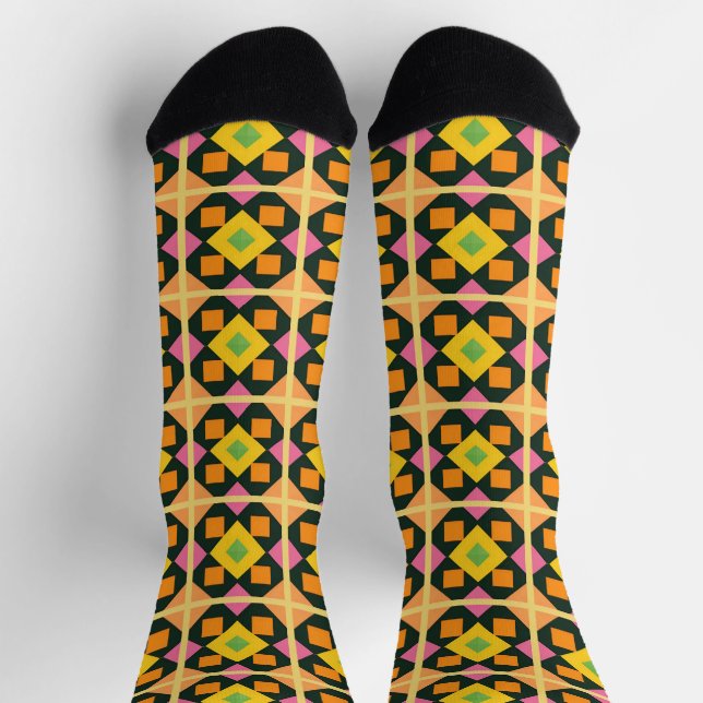 Geometric Abstract Art with Vibrant Colours Socks (Top)