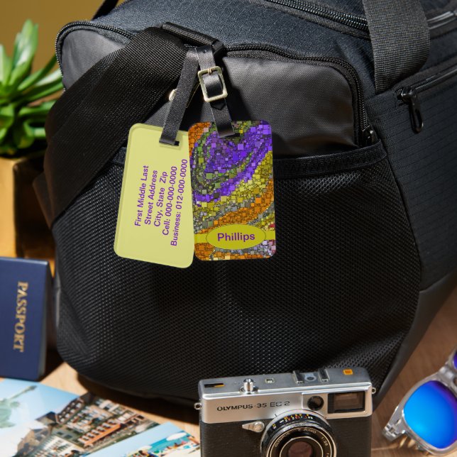 Geometric Abstract Box Design Custom Name Luggage Tag (Front & Back)