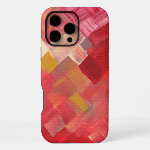 Geometric Abstract Brushstrokes Red, Pink & Gold iPhone 16 Pro Max Case