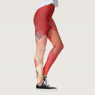 Geometric Abstract Brushstrokes Red, Pink & Gold Leggings